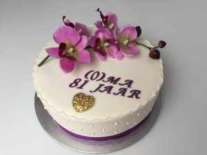 Feesttaarten - Paarse orchidee Oma 81 jaar